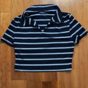 Navy Blue and White Striped Cropped Shirt